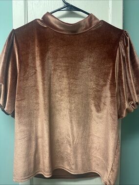 Project Social T Bronze Velvet Short-Sleeve Mock Neck Top